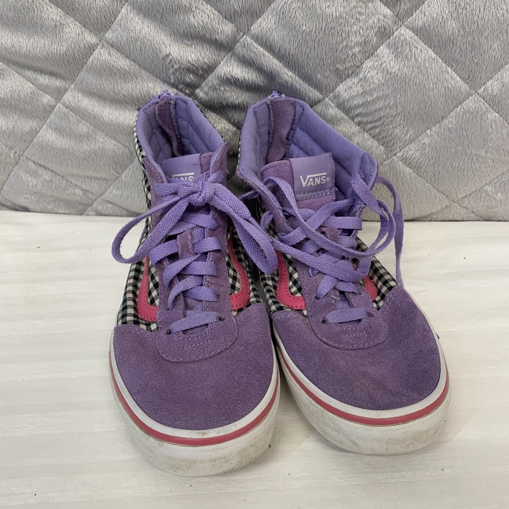 Vans Shoes Women's 6 Skate Hi Top Purple Pink Checkered Suede Zip Up Sneaker‎